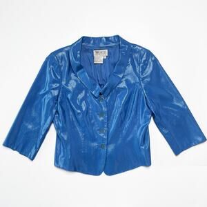 Worth VTG Woven Iridescent Metallic Blue Y2K Special Occasion Blazer 8 Petite
